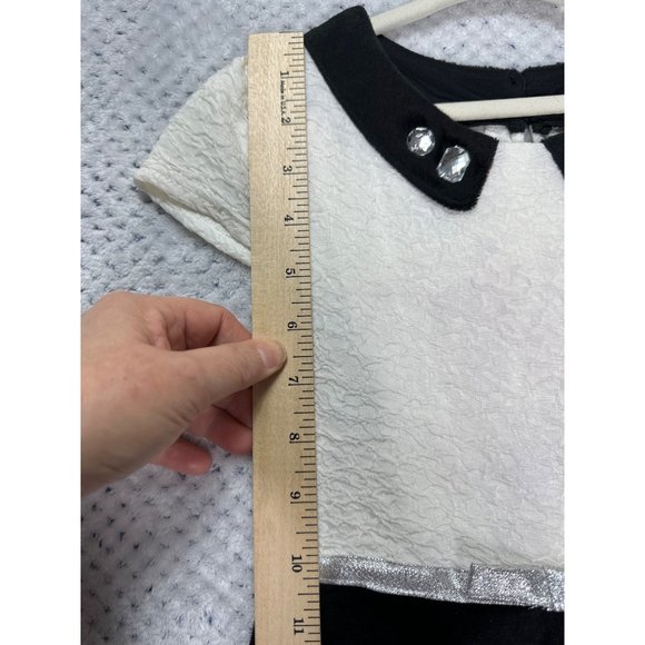 Dollie & Me Dress Girls 6X Black White Collar A Line Silver Belt Crepe Top - Picture 10 of 11